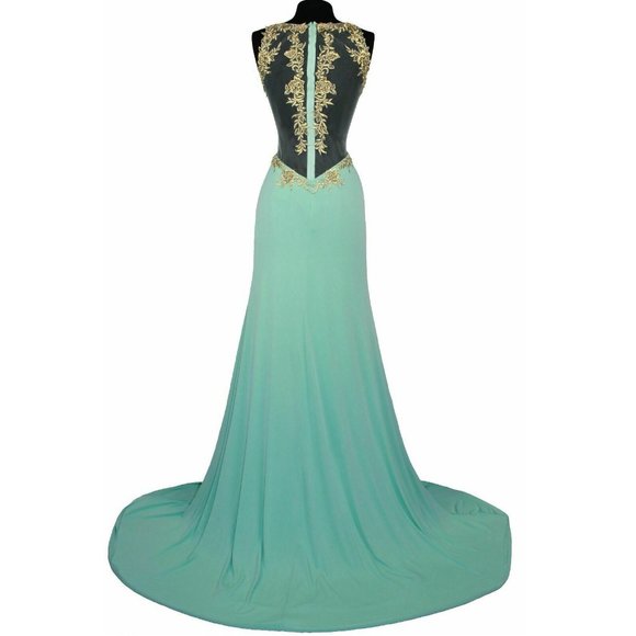 Spandex SHEER Embroidery Sequins Lace bodice Long Evening Gown prom dress - Picture 3 of 5
